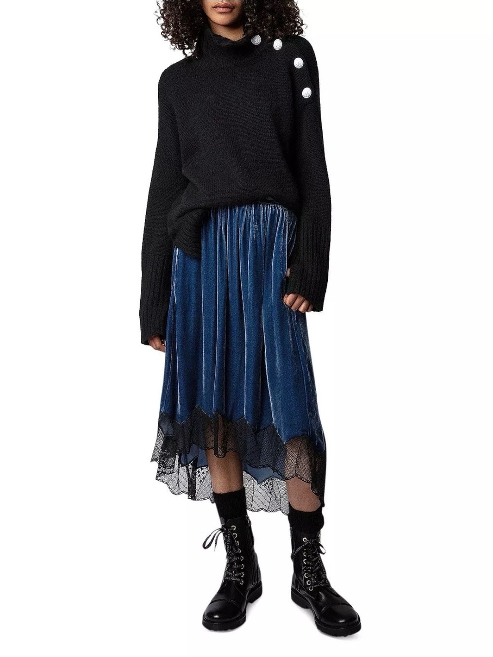 Zadig & Voltaire Joslin Blueberry Velvet Silk Blend Midi Skirt FR 36 S
